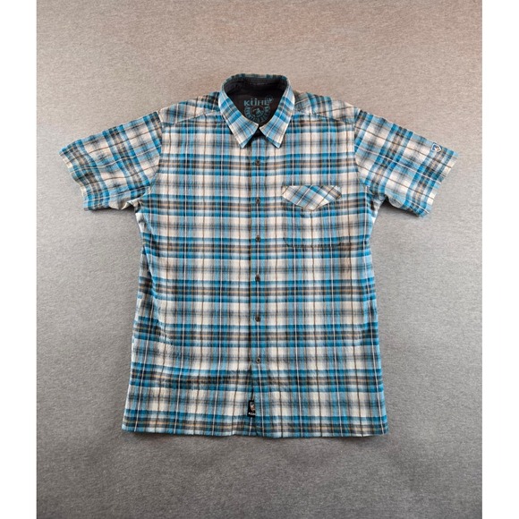 Kuhl Response Shirt Mens Medium Blue Plaid Short Sleeve Button Up Outdoor Hiking - Picture 1 of 12